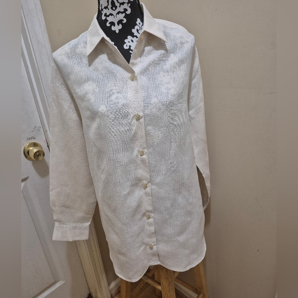 Liz Claiborne Cream Button-Up Dress 100% Linen